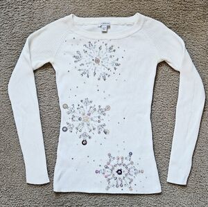 Boston Proper Cream Embellished Long Sleeve Top
